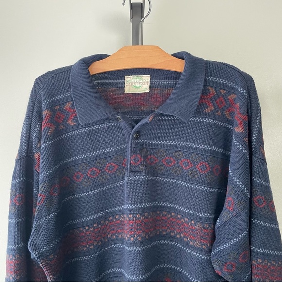 Vintage Northwest Territory Grandpa Knit Sweater With Collar Fair Isle Large - Picture 3 of 8